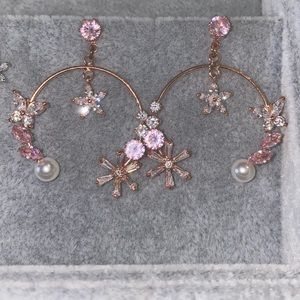 New handmade rosegoldplated earrings w/pink gems